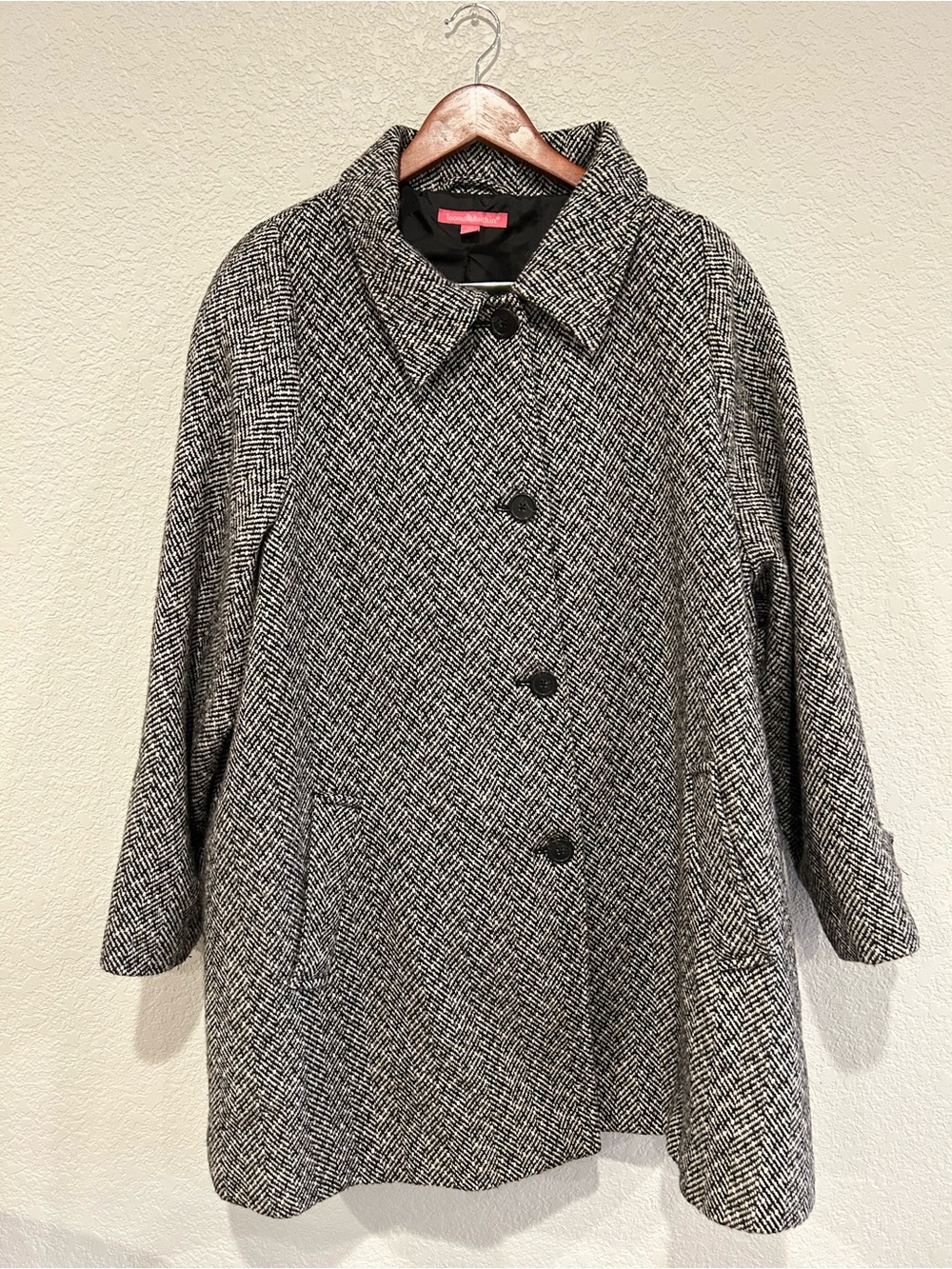 Woman Within Black & White Herringbone Pea Coat